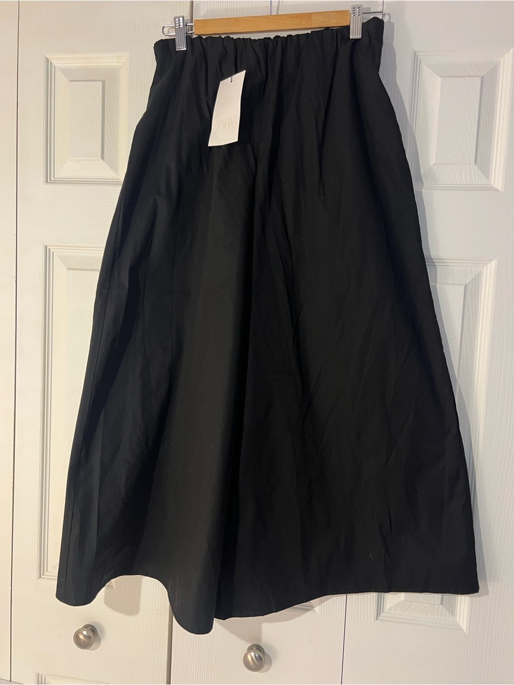 ZARA Cotton Poplin Wide-Leg Cropped Pull-On Culotte Pants in Black S NWT - Picture 6 of 9